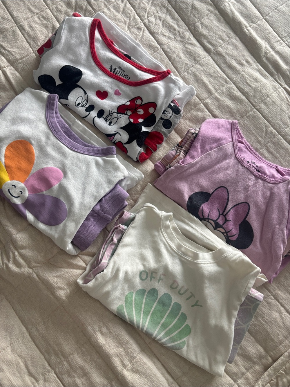 FOUR Pajama Sets in Toddler Girls Size 5 Tops and Matching Bottoms 100% Cotton